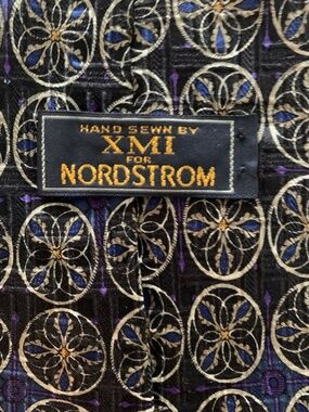 XMI Nordstrom Silk Tie Black Gold Blue Medallion Geometric 90s